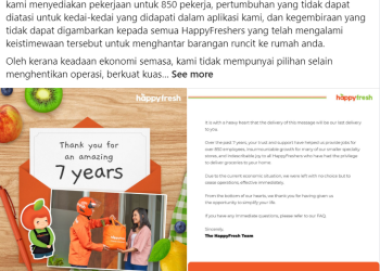 经济困难使HappyFresh结束大马7年业务！